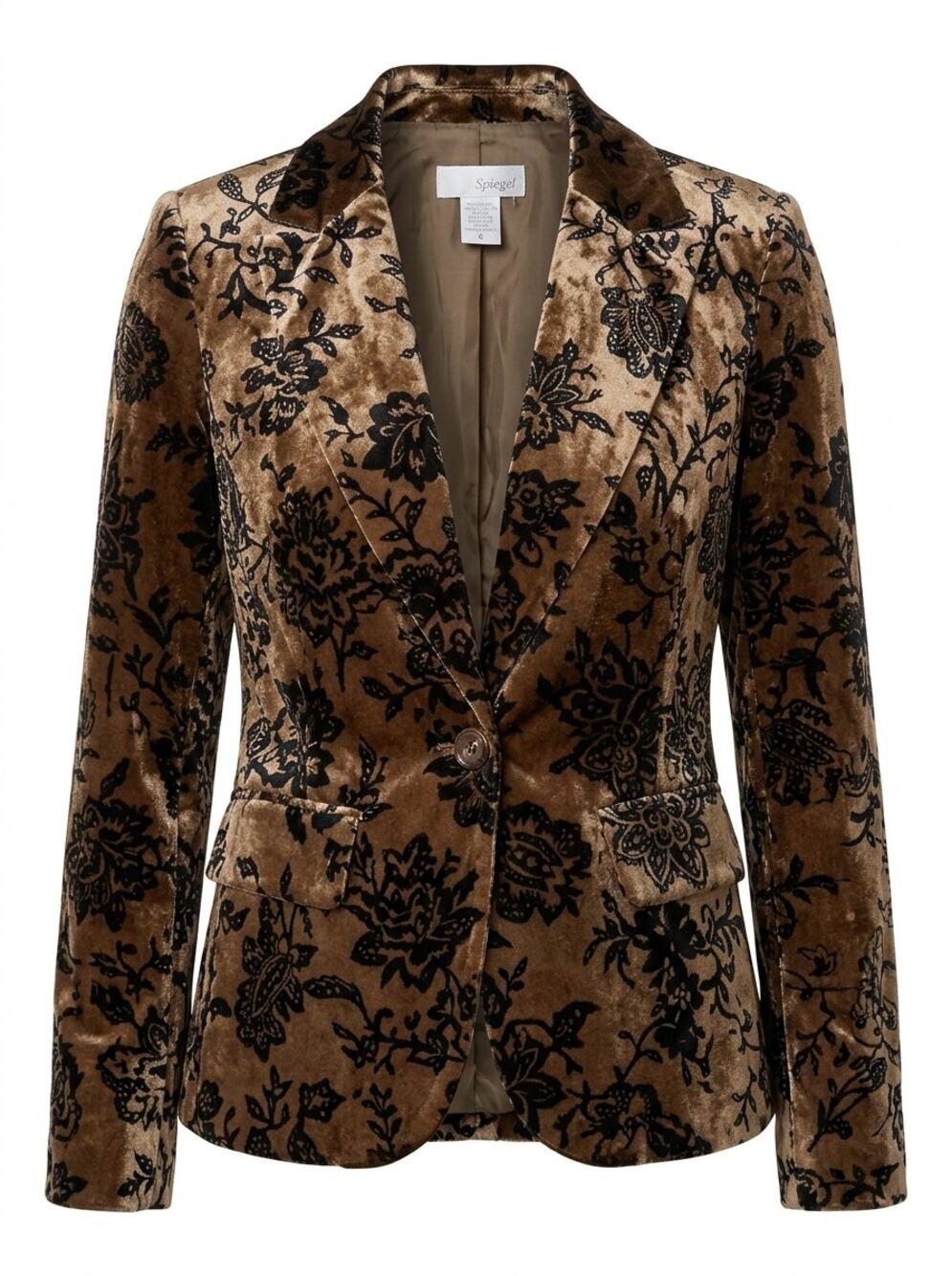 Spiegel Velvet Floral Brown Black Single Button Blazer Women Size 6